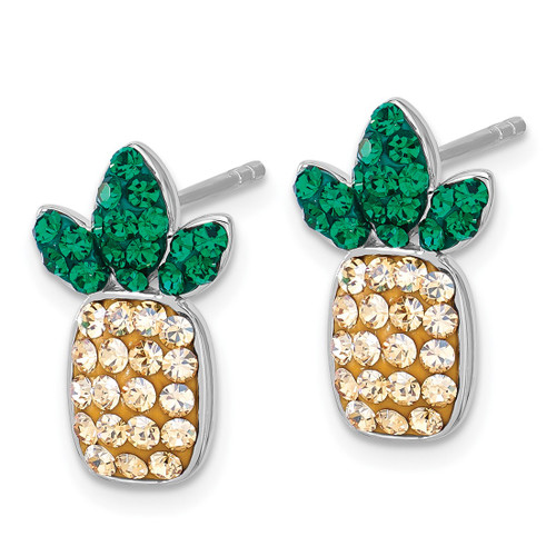 Sterling Silver Rhodium-Plated Polished Crystal Pineapple Stud Earrings, 16.2 mm - View 2