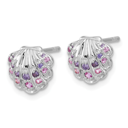 Sterling Silver Rhodium-Plated Polished Cubic Zirconia Shell Stud Earrings, 9.3 mm - View 2