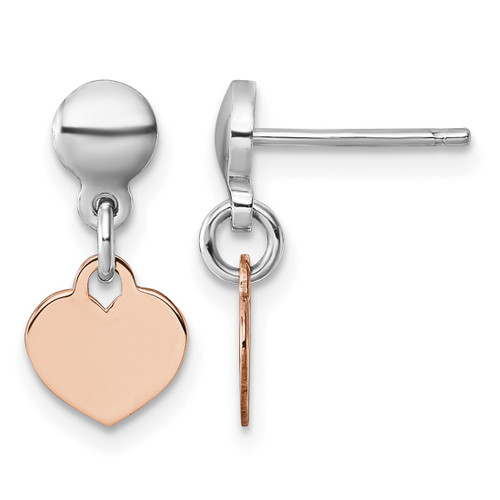 Sterling Silver Rhodium-Plated Rose Gold-Plated Heart Disc Dangle Earrings, 16 mm