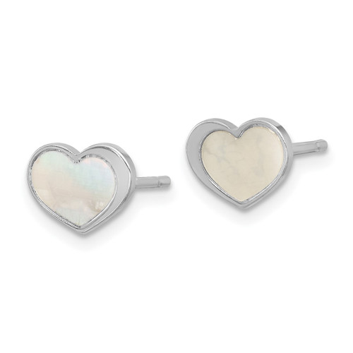 Sterling Silver Rhodium-Plated Mother of Pearl Heart Stud Earrings, 6.5 mm - View 2