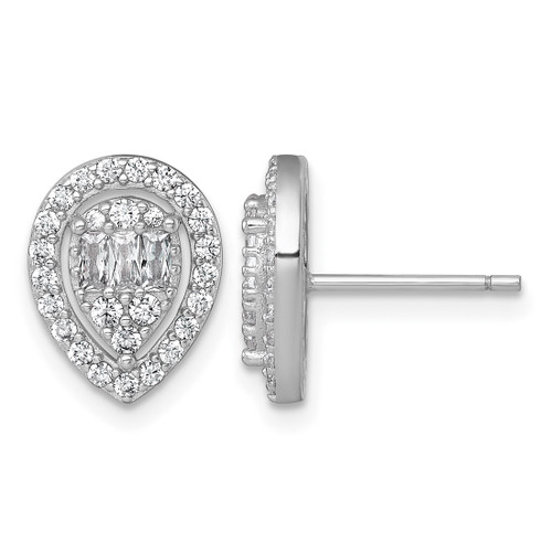 Sterling Silver Rhodium-Plated Polished Fancy Cubic Zirconia Teardrop Halo Stud Earrings