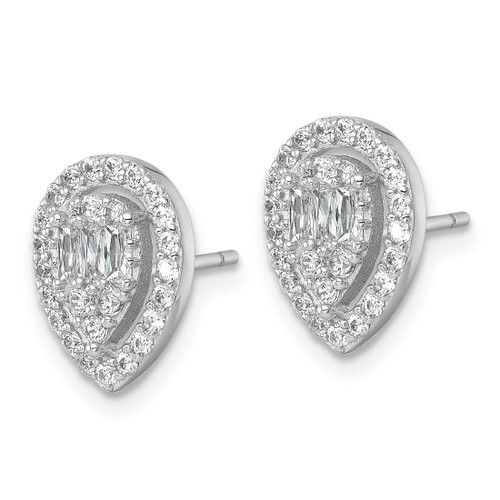 Sterling Silver Rhodium-Plated Polished Fancy Cubic Zirconia Teardrop Halo Stud Earrings - View 2