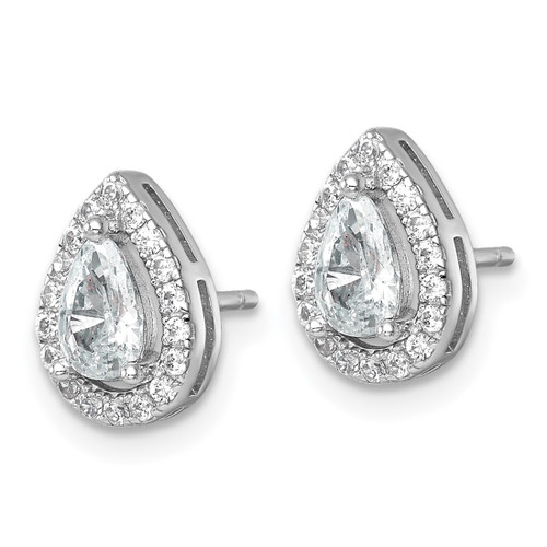 Sterling Silver Rhodium-Plated Polished 10.0 x 7.0 mm Pear Cubic Zirconia Halo Teardrop Stud Earrings, 10.88 mm Long - View 2