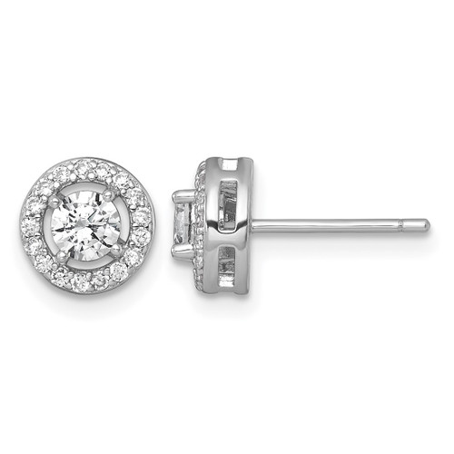 Sterling Silver Rhodium-Plated Polished 8.0 mm Round Cubic Zirconia Halo Stud Earrings, 8.5 mm Long