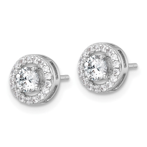 Sterling Silver Rhodium-Plated Polished 8.0 mm Round Cubic Zirconia Halo Stud Earrings, 8.5 mm Long - View 2