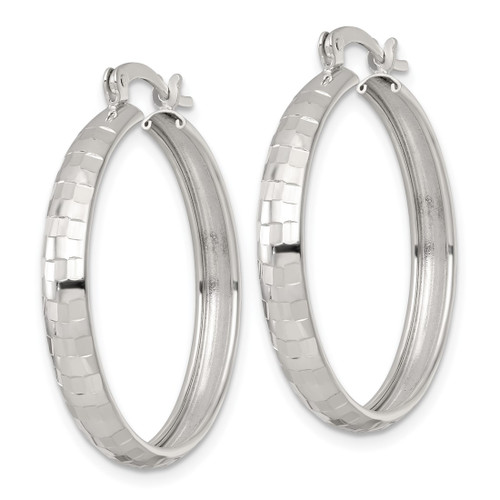Sterling Silver Polished Diamond-Cut 30 x 4 mm Round Hoop Earrings, 30 mm Long - View 2