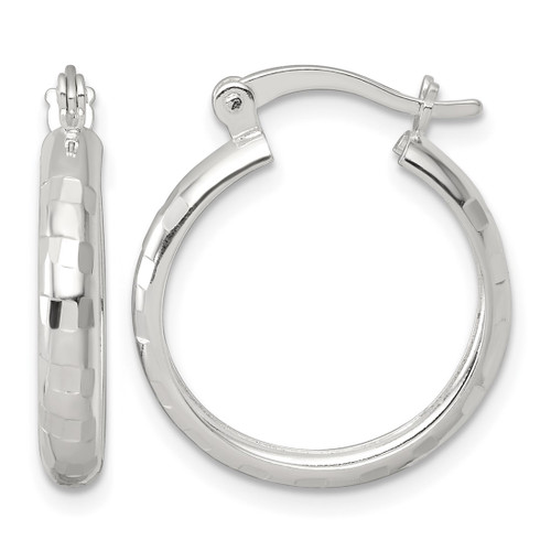 Sterling Silver Polished Diamond-Cut 20 x 3 mm Round Hoop Earrings, 20 mm Long
