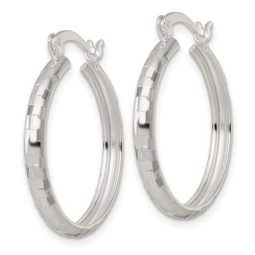 Sterling Silver Polished Diamond-Cut 25 x 3 mm Round Hoop Earrings, 25 mm Long - View 2