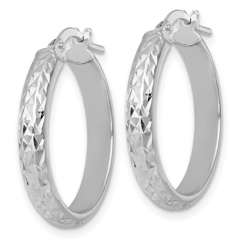 Sterling Silver Rhodium-Plated Polished and Diamond-Cut 4.00 x 25 mm Tube Hoop Earrings, 25.5 mm Long - View 2