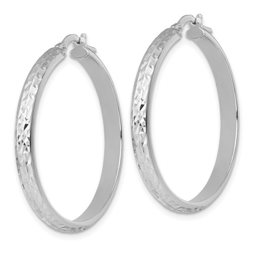 Sterling Silver Rhodium-Plated Polished and Diamond-Cut 4.00 x 35 mm Tube Hoop Earrings, 37 mm Long - View 2