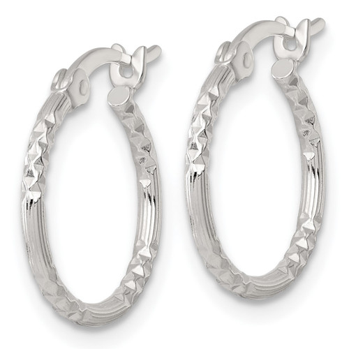 Sterling Silver Polished Diamond-Cut Textured 16 x 1.5 mm Round Hoop Earrings, 17.55 mm Long - View 2