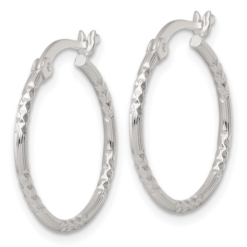 Sterling Silver Polished Diamond-Cut Textured 20 x 1.5 mm Round Hoop Earrings, 22.35 mm Long - View 2