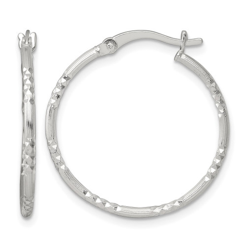 Sterling Silver Polished Diamond-Cut Textured 25 x 1.5 mm Round Hoop Earrings, 27.85 mm Long