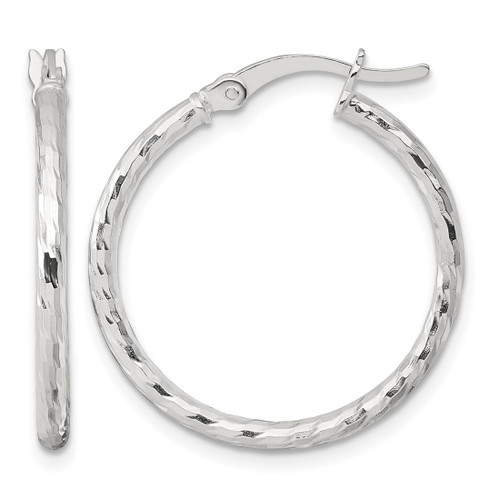 Sterling Silver Polished Diamond-Cut 25 x 2 mm Round Hoop Earrings, 25 mm Long