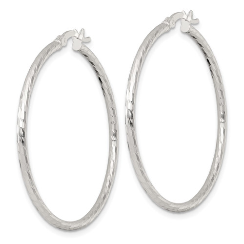 Sterling Silver Polished Diamond-Cut 40 x 2 mm Round Hoop Earrings, 40 mm Long - View 2