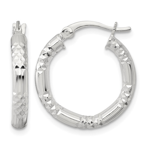 Sterling Silver Polished Diamond-Cut Textured 20 x 3.25 mm Round Hoop Earrings, 20 mm Long