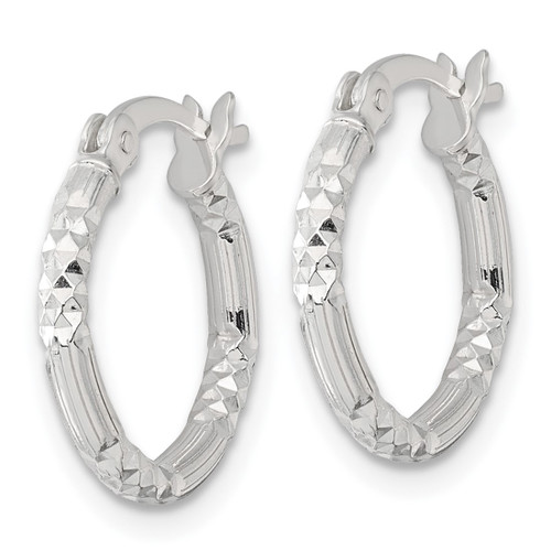 Sterling Silver Polished Diamond-Cut Textured 16 x 2.25 mm Round Hoop Earrings, 16 mm Long - View 2