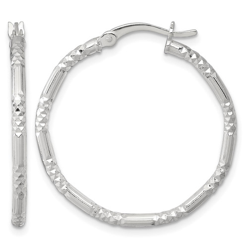Sterling Silver Polished Diamond-Cut Textured 30 x 2.25 mm Round Hoop Earrings, 30 mm Long