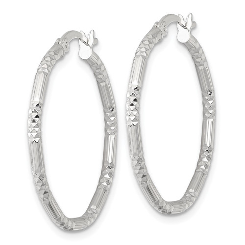 Sterling Silver Polished Diamond-Cut Textured 30 x 2.25 mm Round Hoop Earrings, 30 mm Long - View 2