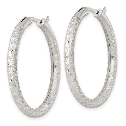 Sterling Silver Laser and Diamond-Cut 35 x 3.25 mm Hidden Catch Round Hoop Earrings, 35 mm Long - View 2