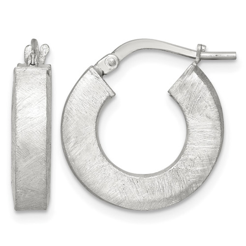 Sterling Silver Brushed Textured 4.25 mm X 18 mm Square Tube Hoop Earrings, 19.5 mm Long
