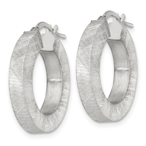 Sterling Silver Brushed Textured 4.25 mm X 24 mm Square Tube Hoop Earrings, 24.5 mm Long - View 2