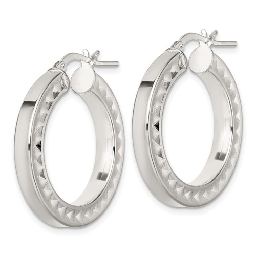 Sterling Silver Polished and Textured 4.00 x 29 mm Hoop Earrings, 32 mm Long - View 2
