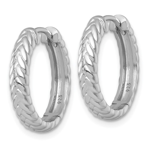 Sterling Silver Rhodium-Plated Polished 4.00 x 20 mm Braided Round Hinged Hoop Earrings, 19.7 mm Long - View 2