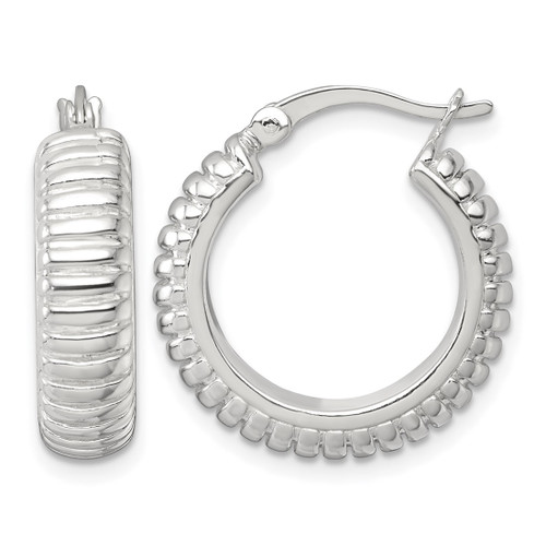 Sterling Silver Polished and Grooved 21 x 6 mm Round Hollow Hoop Earrings, 21 mm Long