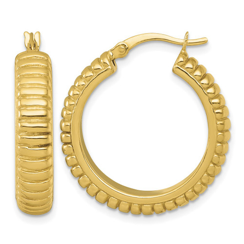 Sterling Silver Gold-Tone Polished and Grooved 26 x 6 mm Round Hollow Hoop Earrings, 26 mm Long