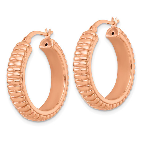 Sterling Silver Rose-Tone Polished and Grooved 26 x 6 mm Round Hollow Hoop Earrings, 26 mm Long - View 2