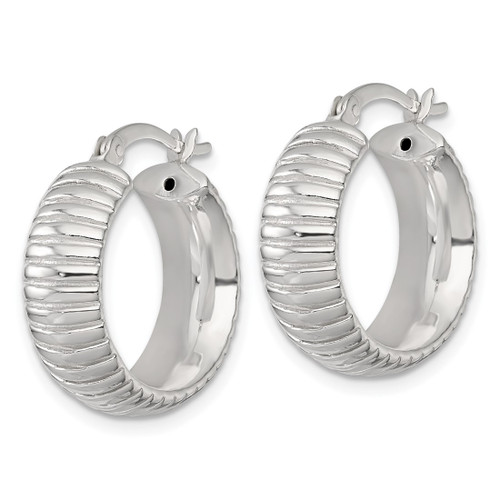 Sterling Silver Polished and Grooved 21 x 7 mm Round Hollow Hoop Earrings, 21 mm Long - View 2