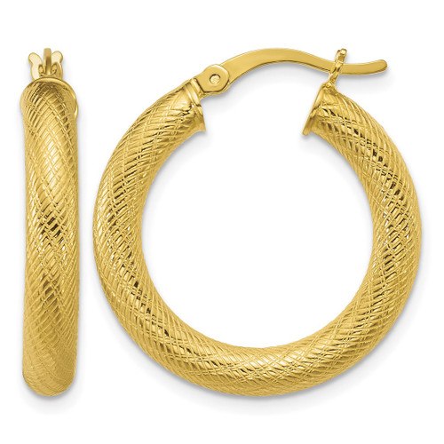 Sterling Silver Gold-Tone Polished and Textured 25 x 4.0 mm Round Hoop Earrings, 27 mm Long