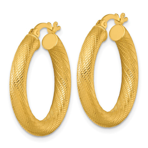 Sterling Silver Gold-Tone Polished and Textured 25 x 4.0 mm Round Hoop Earrings, 27 mm Long - View 2