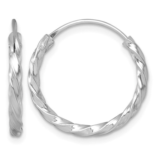Sterling Silver Rhodium-Plated Polished Twisted 2.25 x 20 mm Round Endless Hoop Earrings