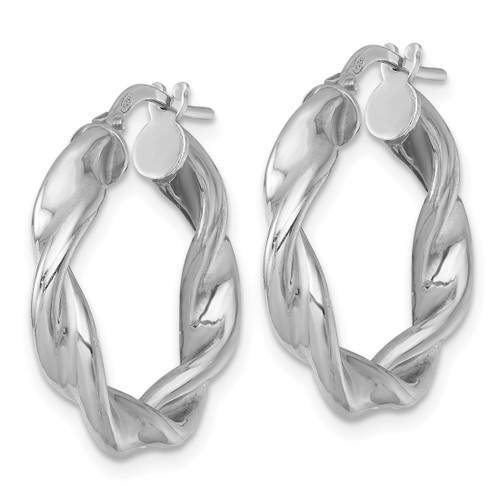 Sterling Silver Rhodium-Plated Polished Twisted 4.00 x 22 mm Round Hoop Earrings, 23.5 mm Long - View 2