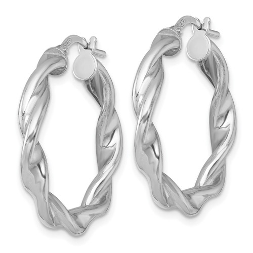 Sterling Silver Rhodium-Plated Polished Twisted 4.00 x 28 mm Round Hoop Earrings - View 2