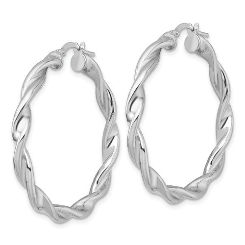 Sterling Silver Rhodium-Plated Polished Twisted 4.00 x 39 mm Round Hoop Earrings, 41 mm Long - View 2