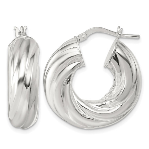 Sterling Silver Polished 8 mm Twisted Tube Hoop Earrings, 27 mm Long
