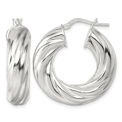 Sterling Silver Polished 8 mm Twisted Tube Hoop Earrings, 31 mm Long