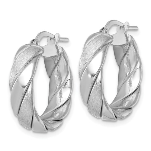 Sterling Silver Rhodium-Plated Polished Brushed/Textured 6.00 mm X 22 mm Tube Hoop Earrings, 22.5 mm Long - View 2