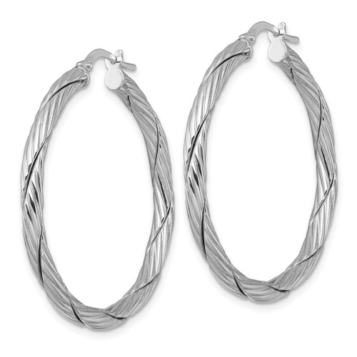 Sterling Silver Rhodium-Plated Polished Textured and Twisted 3.00 x 36 mm Round Hoop Earrings, 38 mm Long - View 2