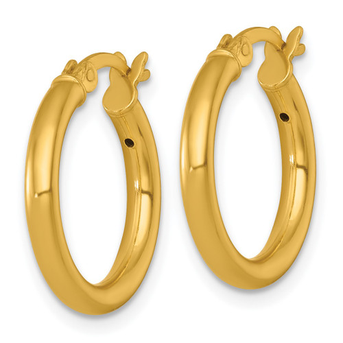 Sterling Silver Gold-Tone Polished 2.5 mm X 18 mm Round Tube Hoop Earrings, 18.5 mm Long - View 2