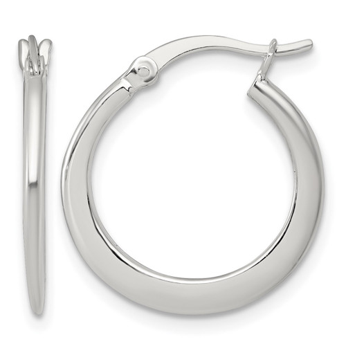 Sterling Silver Polished 20.0 mm Tapered Round Hoop Earrings, 20 mm Long