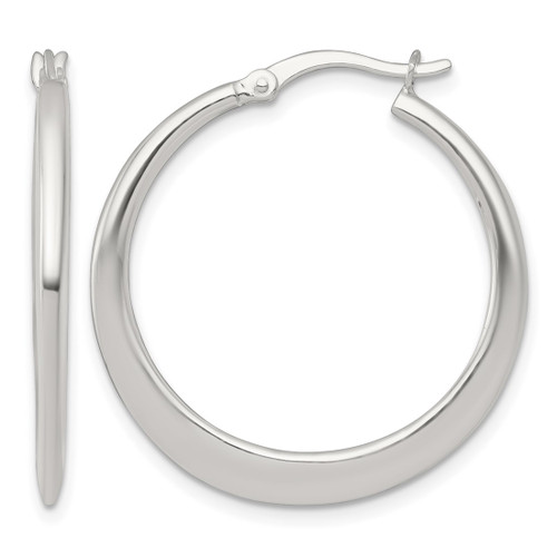 Sterling Silver Polished 30.0 mm Tapered Round Hoop Earrings, 30 mm Long