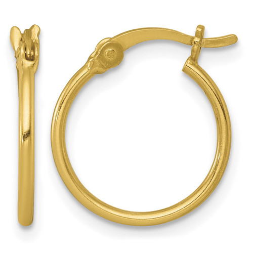 Sterling Silver Gold-Tone Polished 1.25 mm X 15 mm Round Tube Hoop Earrings, 16 mm Long
