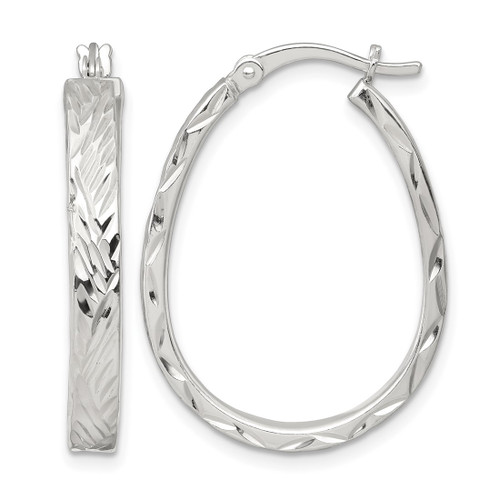 Sterling Silver Polished Diamond-Cut 4.0 mm Oval Hoop Earrings, 31.8 mm Long