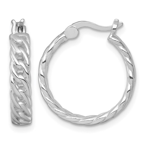 Sterling Silver Rhodium-Plated Polished 4.00 x 19 mm Curb Link Round Hoop Earrings, 20 mm Long