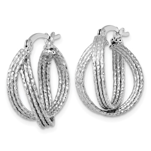 Sterling Silver Rhodium-Plated Textured 20.0 mm Crisscross Round Hoop Earrings, 20 mm Long - View 2