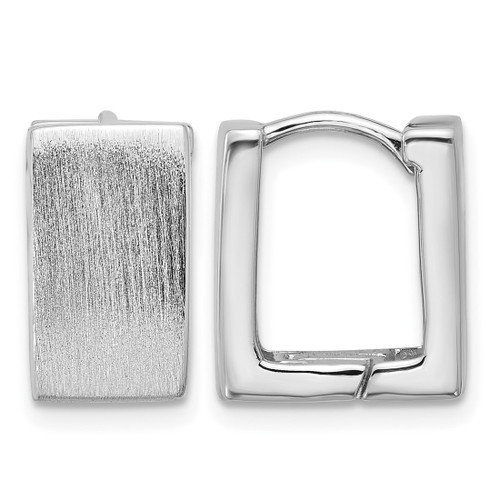 Sterling Silver Rhodium-Plated Brushed 8 mm Square Hinged Hoop Earrings, 13.85 mm Long